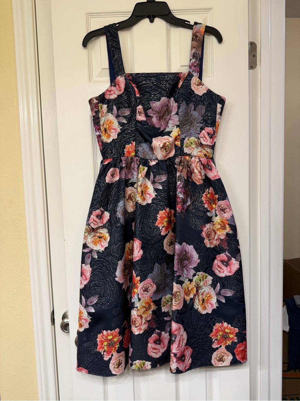 Christian Siriano Navy Floral Midi Dress